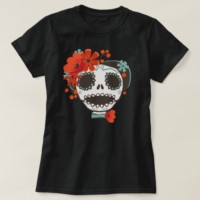 T-shirt Fleurs de port de crâne mignon (Design devant)