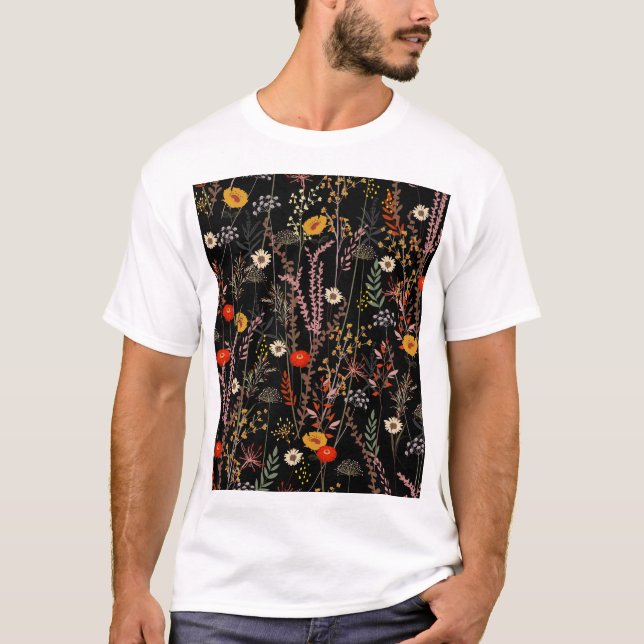T-shirt Fleurs de prairie en floraison main tiré (Devant)