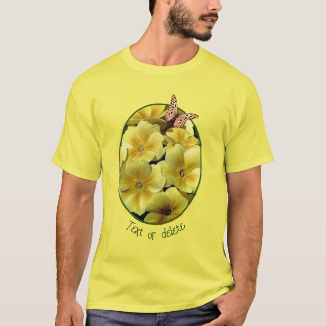 T-shirt Fleurs De Primrose Jaune Et Papillon (Devant)