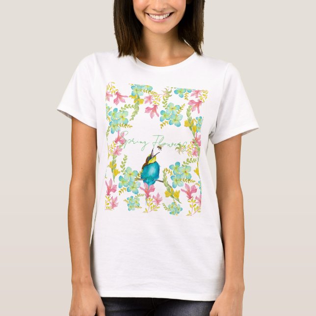 T-shirt Fleurs de printemps aquarelle  (Devant)