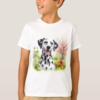 T-shirt Fleurs de printemps Aquarelle Dalmatienne -