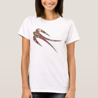 T-shirt Fleurs de printemps colorées d'oiseaux d'hirondell