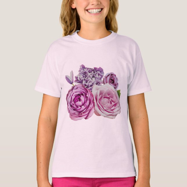 T-shirt Fleurs de Rose de lavande blanche rose (Devant)