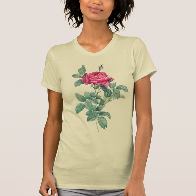 T-shirt Fleurs de rose rouge avec Feuilles verts (Devant)
