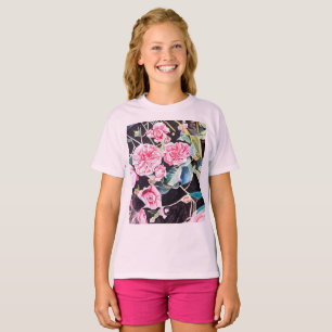 T-shirt Fleurs de roseau à l'aquarelle rose peinture flora