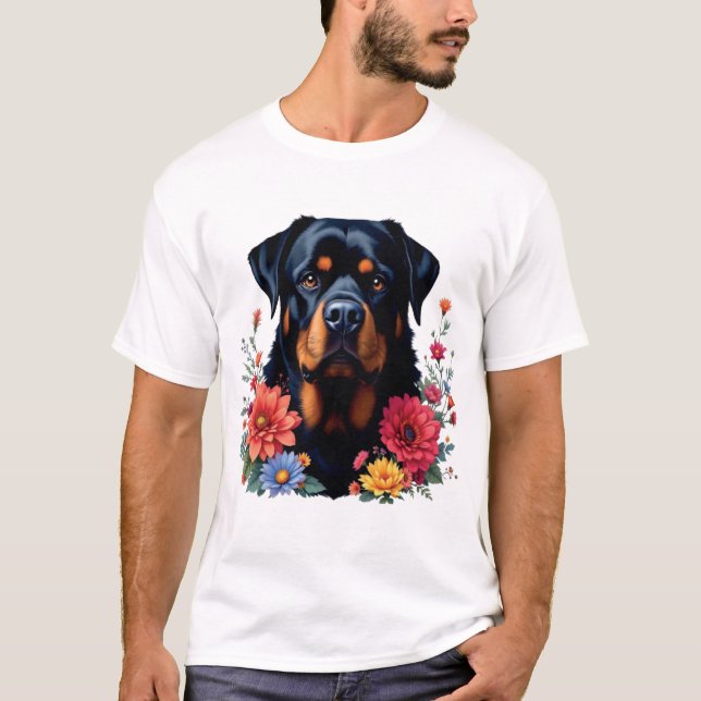 T-shirt Fleurs de Rottweiler (Devant)