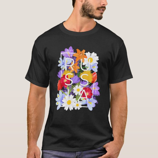 T-shirt Fleurs De Russie Word Art - Fierté Russe (Devant)