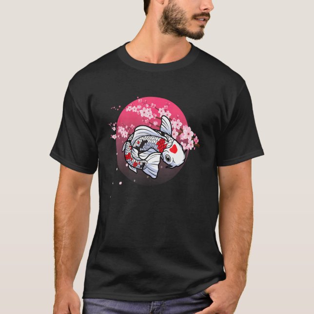T-shirt Fleurs de Sakura et carpes Zen étang de poissons G (Devant)