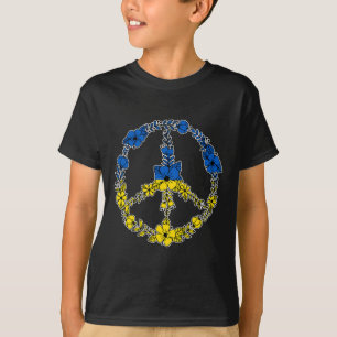 T-shirt Fleurs de signe de paix en Ukraine en bleu et jaun