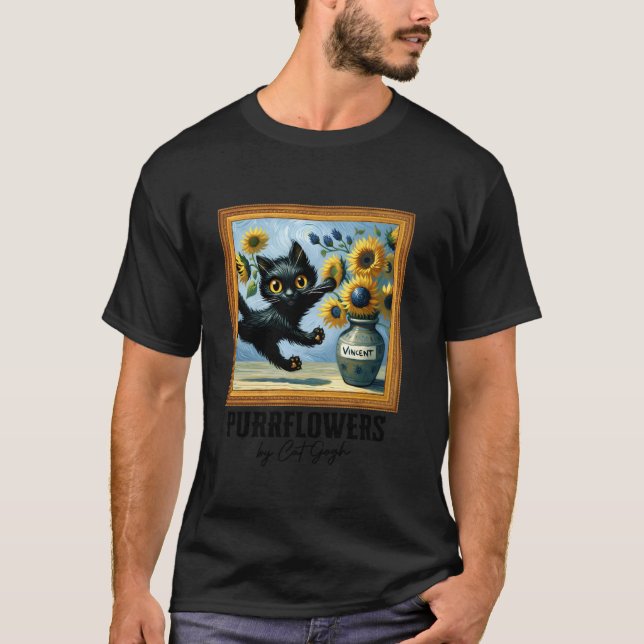 T-shirt Fleurs de soleil Art Chat Noir par Chat Gogh C (Devant)