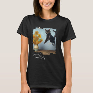 T-shirt Fleurs de soleil Art Chat Noir, Vincent van Cat, F