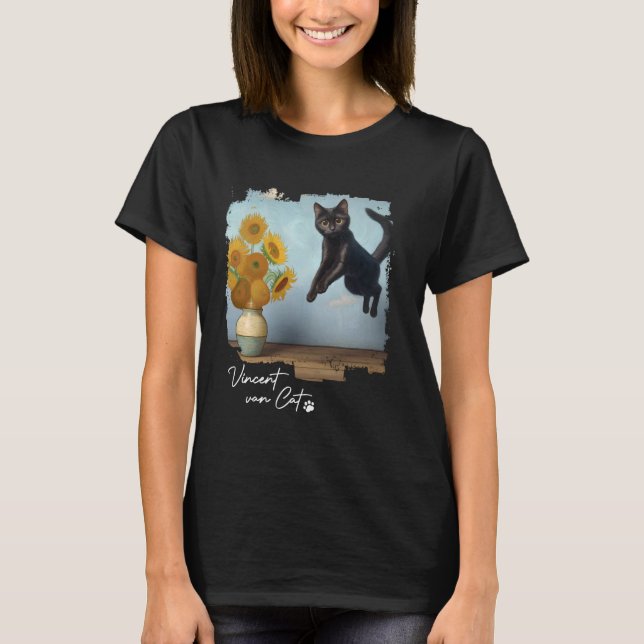 T-shirt Fleurs de soleil Art Chat Noir, Vincent van Cat, F (Devant)