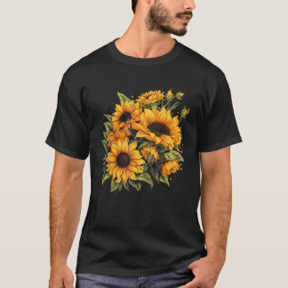 T-shirt Fleurs de soleil Jaunes Fleurs d'été mignonnes Pos