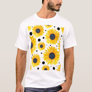 T-shirt Fleurs de soleil jaunes Motif Arrière - plan blanc