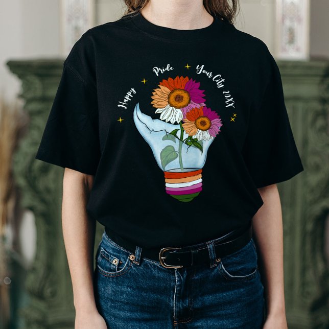 T-shirt Fleurs de soleil LGBTQ lesbiennes dans une ampoule (Créateur téléchargé)