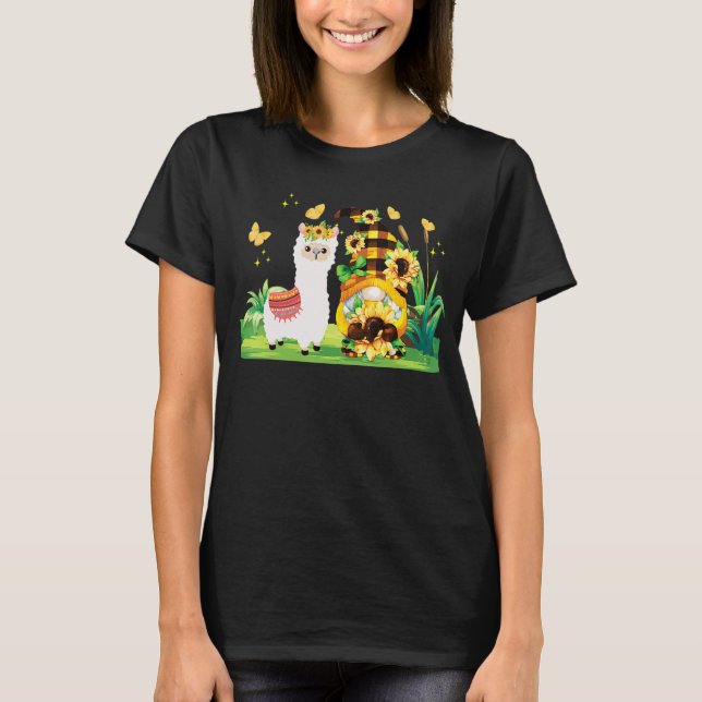 T-shirt Fleurs de soleil mignonne Gnome Floral Llama Farm  (Devant)