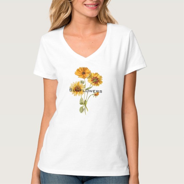 T-shirt Fleurs de soleil moderne aquarelle élégant texte j (Devant)