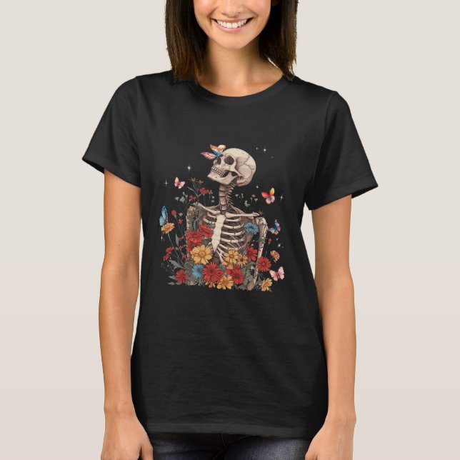 T-shirt Fleurs de squelette Papillon Floral Halloween Homm (Devant)