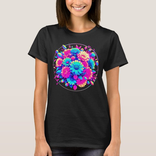 T-shirt Fleurs de style néon (Devant)