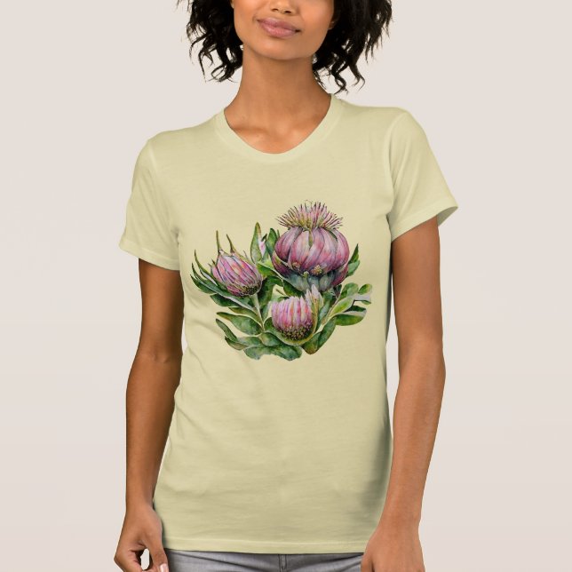 T-shirt Fleurs de thé rose et vert (Devant)
