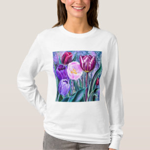 T-shirt Fleurs de Tulipes Colorées Peintes