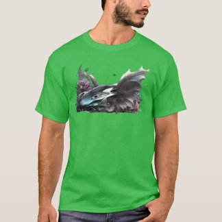 T-shirt Fleurs de voiture luxueuse ailes fumée vitesse
