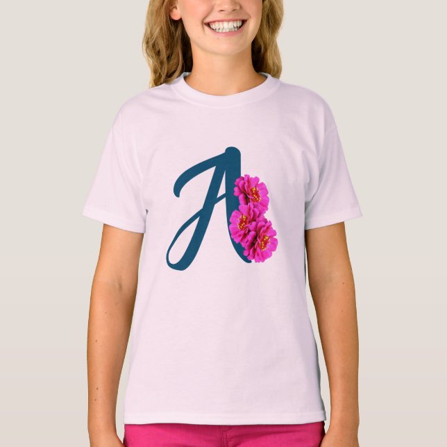 T-shirt Fleurs de Zinnia Monogramme Initial A  (Devant)