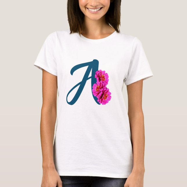 T-shirt Fleurs de Zinnia Monogramme Initial A  (Devant)