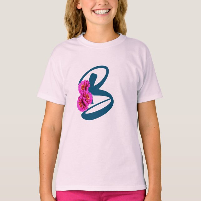 T-shirt Fleurs de Zinnia Monogramme Initiale B  (Devant)