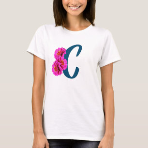 T-shirt Fleurs de Zinnia Monogramme Initiale C
