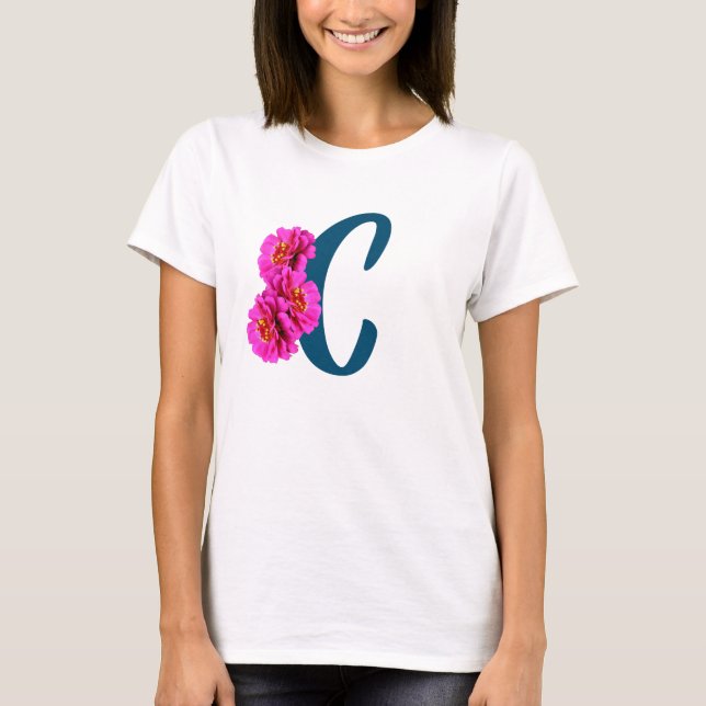 T-shirt Fleurs de Zinnia Monogramme Initiale C  (Devant)