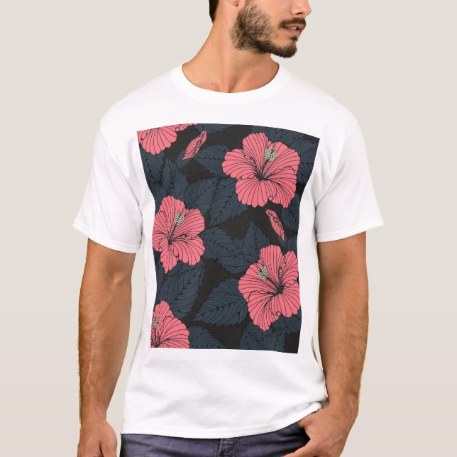 T-shirt Fleurs d'Hibiscus : papier peint transparent foncé (Devant)