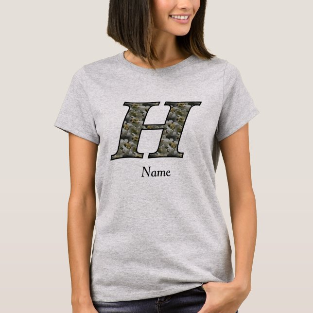 T-shirt Fleurs d'hydrangea personnalisées avec initiale de (Devant)