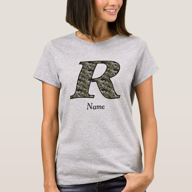 T-shirt Fleurs d'hydrangea personnalisées avec initiale de (Devant)
