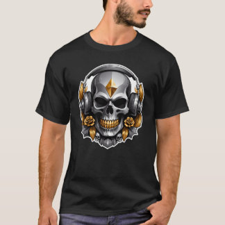 T-shirt Fleurs d'or crâne gris avec casque