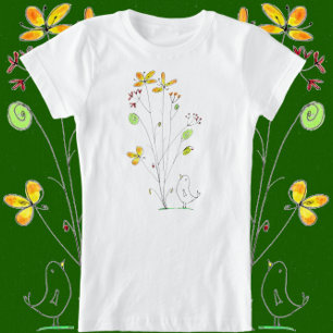 T-Shirt Fleurs douces et Aquarelle d'oiseaux et conception