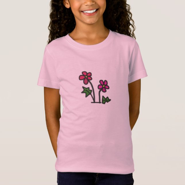 T-Shirt Fleurs douces roses dessinées (Devant)