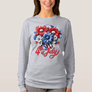T-shirt Fleurs du 4 juillet en rouge, blanc et bleu patrio