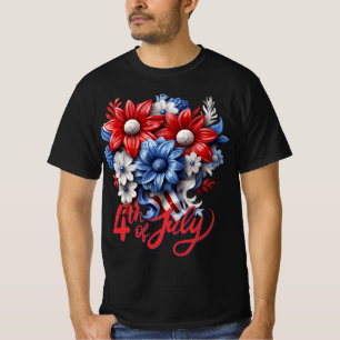 T-shirt Fleurs du 4 juillet en rouge, blanc et bleu patrio