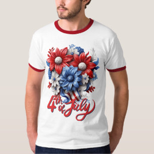 T-shirt Fleurs du 4 juillet en rouge, blanc et bleu patrio