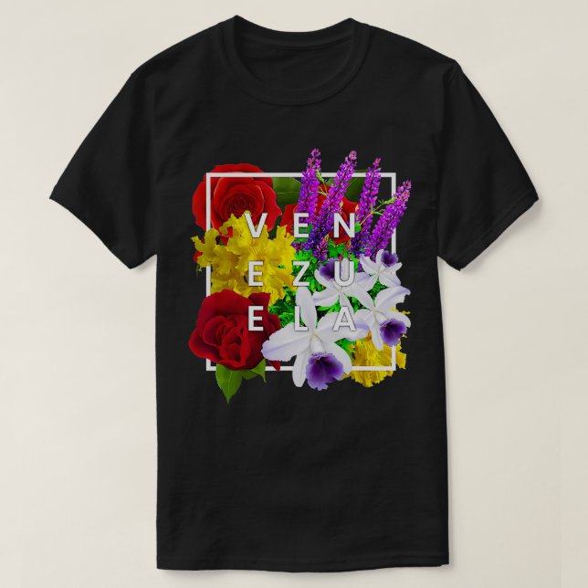 T-shirt Fleurs du Venezuela Word Art Venezuelan Pride (Design devant)