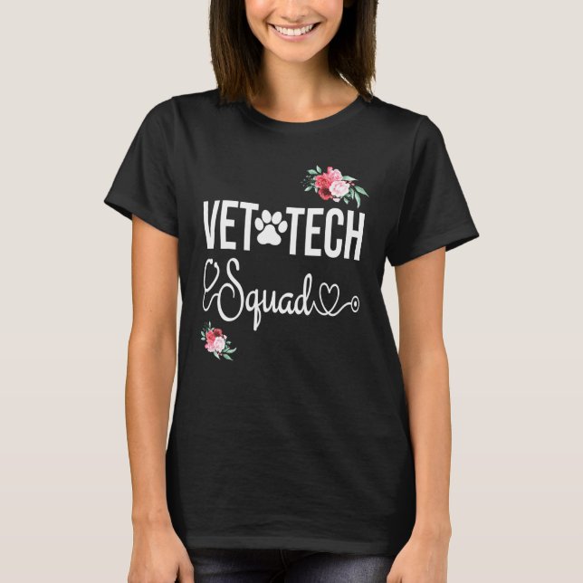T-shirt Fleurs Empreintes de pattes mignonnes Vet Tech Squ (Devant)