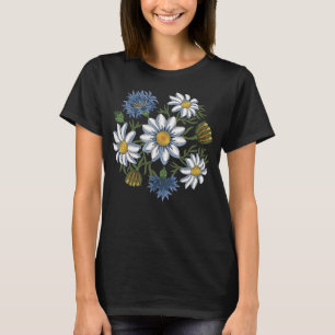 T-shirt Fleurs et bleuets brodés de marguerite
