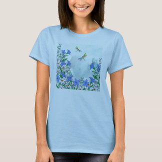 T-shirt Fleurs et libellules bleues