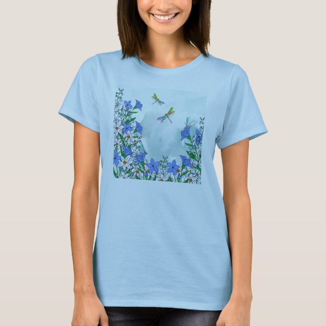 T-shirt Fleurs et libellules bleues (Devant)