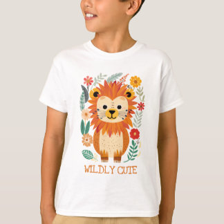 T-shirt Fleurs Feuilles colorées Lion bébé
