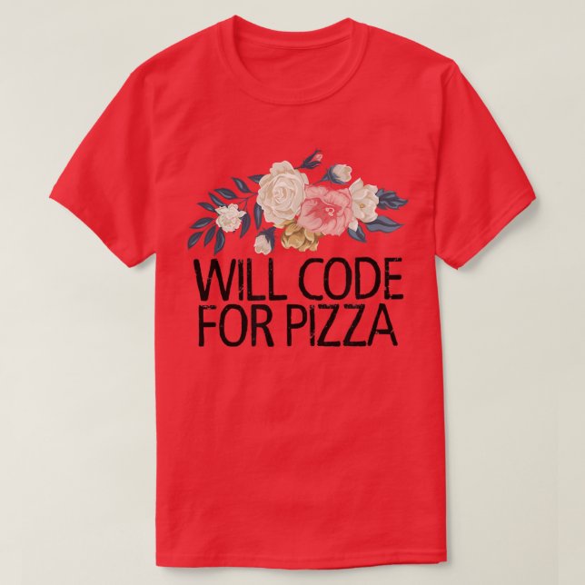 T-shirt Fleurs Florales Aquarelle Funny Code Pour Pizz (Design devant)