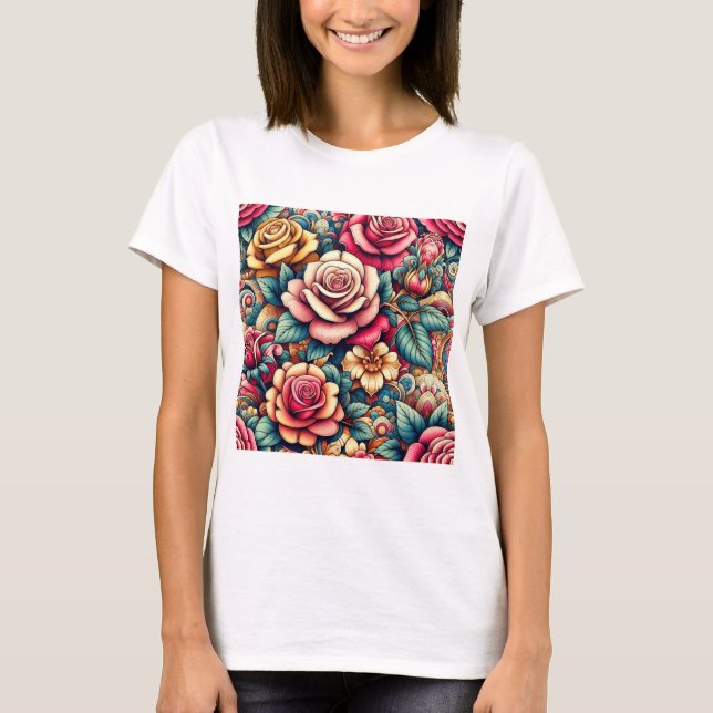 T-shirt Fleurs florales colorées (Devant)