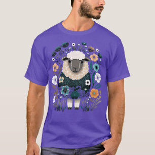 T-shirt Fleurs florales mignonnes moutons dans le jardin B