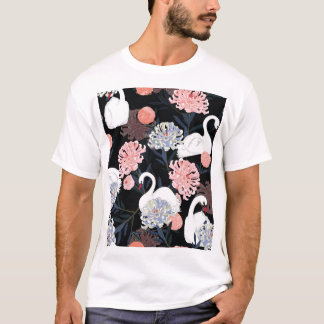 T-shirt Fleurs florales orientales Motif de cygne